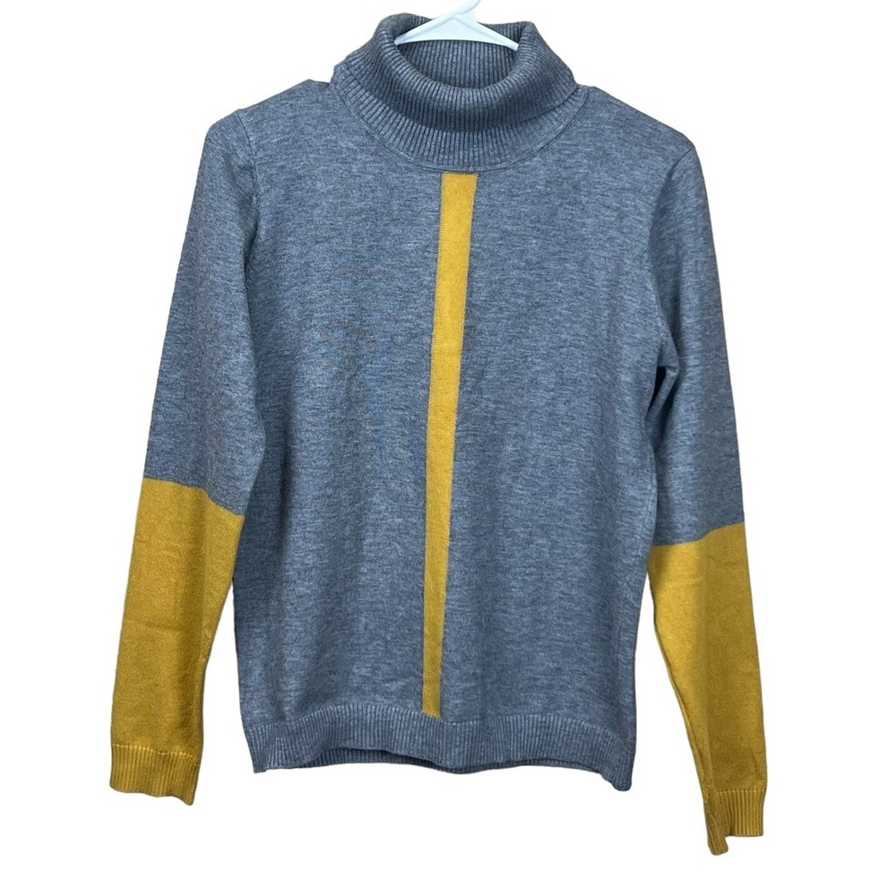 Patrizia Luca Milano Gray Mustard Long‎ Sleeve Turtleneck Sweater Womens Small S